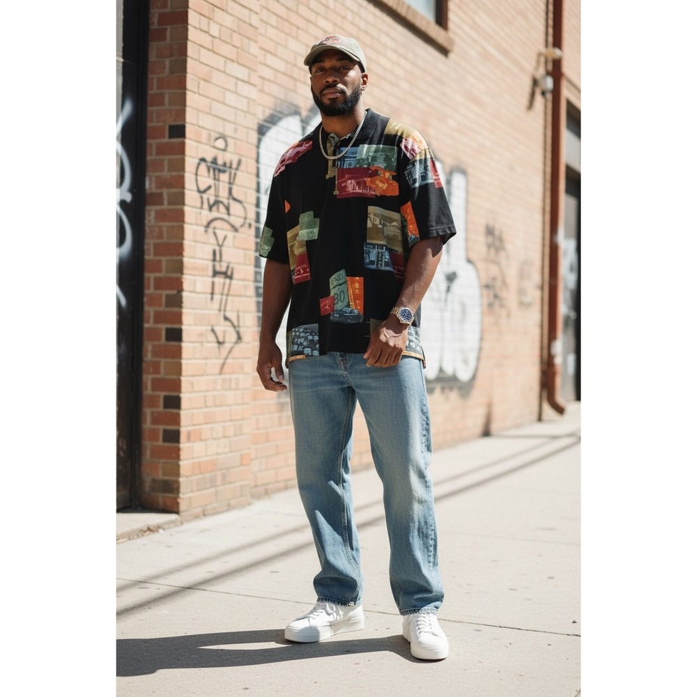 The Hundreds Polo Shirt 2X Black Multi Graphic Vintage Car Streetwear Tee XXL